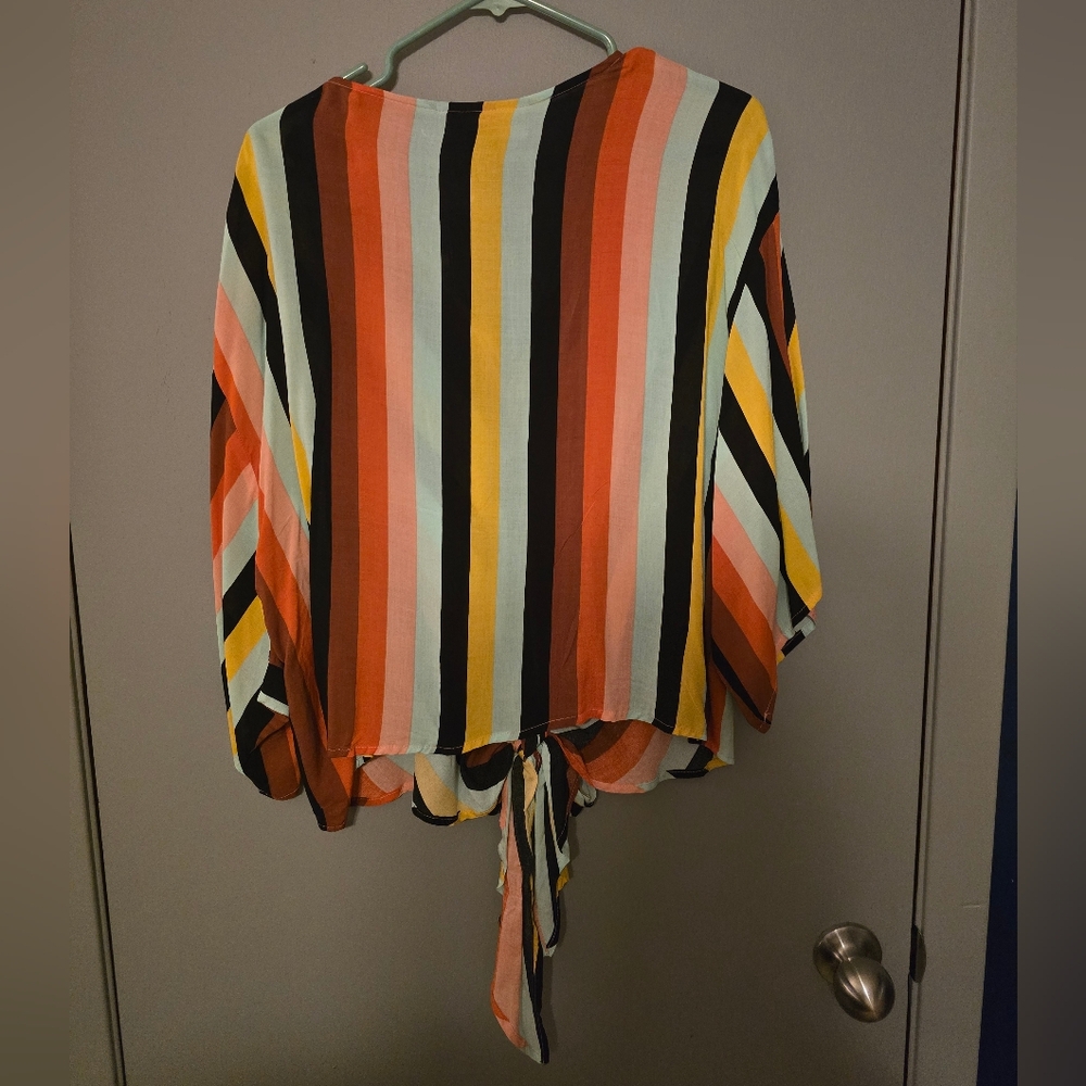 Polly and Esther multi-color striped flowy top with tie front detail. - Picture 2 of 5